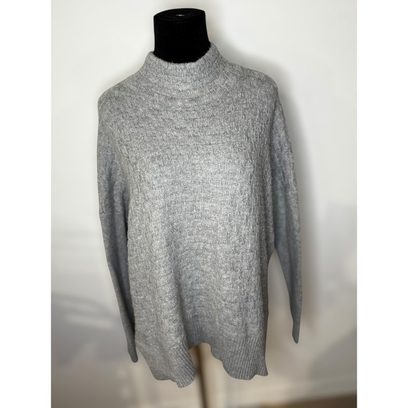 Vince Camuto Sweaters - Vince Camuto Mock Neck Oversized Comfy Textured Knit Sweater Women Medium Gray